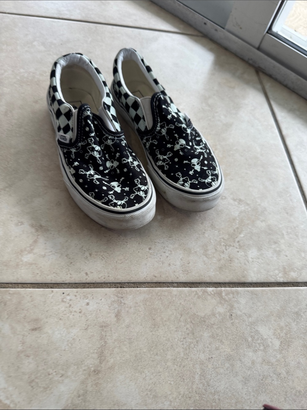 Vans Kids Slip-On Sneakers - Black & White Skull Checkerboard Accent